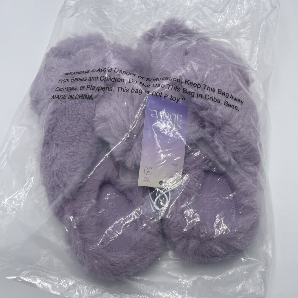 Stars Above Women's Paris Crossband Fur Slippers Fuzzy Purple Large 11/12 Sildes